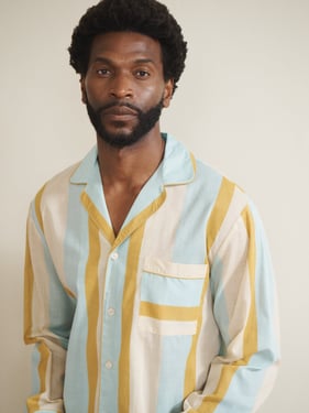 Mens Aqua Gold Sunbeam Stripe Voile Traditional Long Pyjama Set - 3XL / Aqua