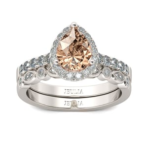 Jeulia Halo Milgrain Pear Cut Sterling Silver Ring Set