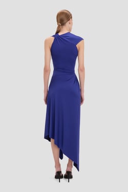 Victoria Beckham Cap Sleeve Midi Dress In Bright Indigo - 16 - Womens