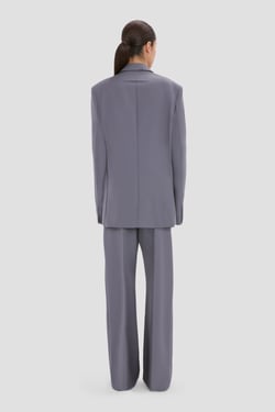 Victoria Beckham Notched Lapel Jacket In Flint - 14 - Womens