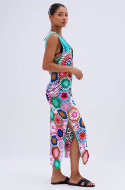 AKIRA Take Me To The Beach Crochet Midi Dress | Size Large
