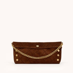 Hammitt Invitation Clutch Chocolate Diamond Suede Antique Gold