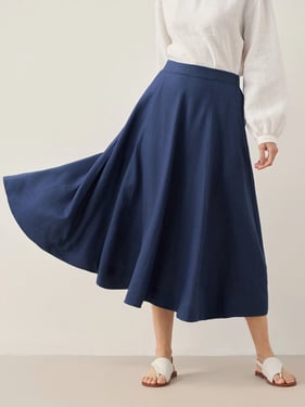 100% Linen A-Line Skirt JEMMA - Navy Blue / XXL