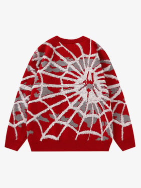 Thesupermade Spider Knit Crew Neck Sweater - Red / 2XL
