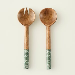 Floral Mango Wood Salad Serving Set (2 Pieces)