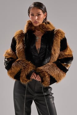 AKIRA Twister Patchwork Faux Fur | Brown | Size 1X