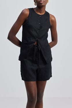 Hemp Vest Jacket Set in Black - Black / XL