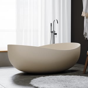 63" Industrial Concrete Soaking Bathtub Oval Cement Freestanding Bathtub in Beige