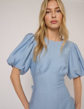 Blue Puff Sleeve Symran Midi Dress