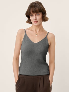 100% Mongolian Cashmere Versatile V-Neck Knit Camisole DEBBIE - Charcoal Grey / L