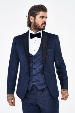 Marc Darcy Simon Velvet Navy Tux Jacquard Blazer