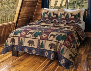 QE Home Deer Creek Cotton Quilt Set, Scenic, Brown, Queen