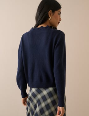 Navy Crochet Trim V-Neck Elodie Cardigan