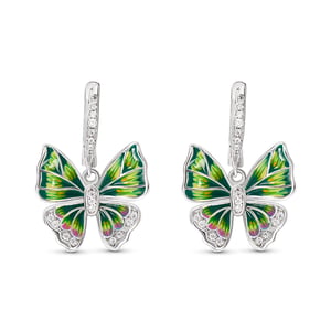 Jeulia "Mystical Butterfly" Enamel Sterling Silver Drop Earrings