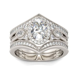 Jeulia Milgrain Halo Oval Cut Sterling Silver 3PC Ring Set