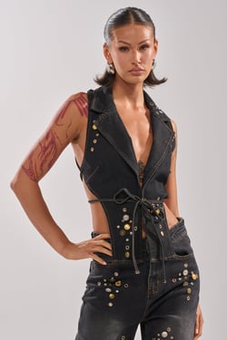 AKIRA Space And Time Studded Denim Vest | Size 1X