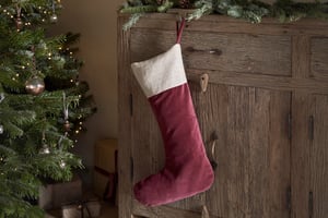 nkuku Karru Cotton Velvet Stocking | Christmas Decorations | One Size | Red