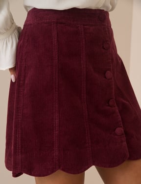 Burgundy Cord Scallop Trim Mini Skirt