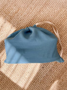 100% Linen Solid-Color Drawstring Storage Bag - Mist Blue / One Size