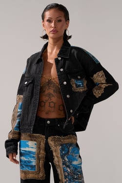 AKIRA Work Of Art Graphic Denim Jacket | Black | Size XL