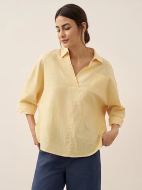 Linen Oversized Fit Pocket Shirt ELOWEN - Pale Yellow / XXXL