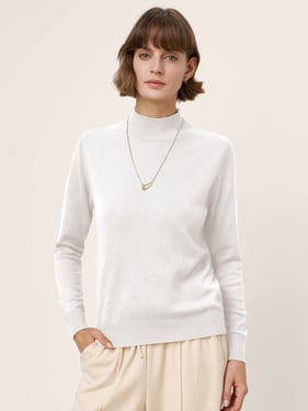 100% Extra-Fine Merino Wool Crew Neck Ribbed Knit Sweater CASSIA - Optic White / XXL