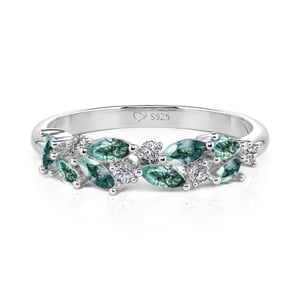 Jeulia Olivetta Moss Agate Ring for Women Sterling Silver
