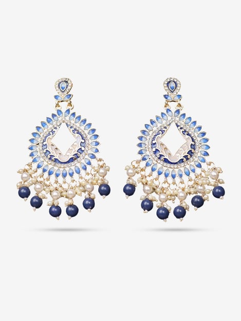 Gold-Toned & Chandbali Earrings with Crystals and Pearls for Women by Shreekama
