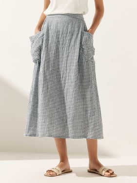 100% Linen Elastic Waist Skirt MARINA - Ocean Cream / S