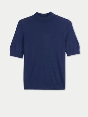 Cashmere Silk Shirt with High Neck - XL / mood indigo / WK1068-7019