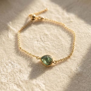 18ct Gold Vermeil Plated Adjustable Emerald May Birthstone Bracelet