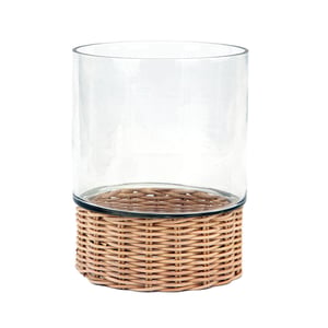 Clear Glass and Rattan Candleholder - 6.25" X 8.5"