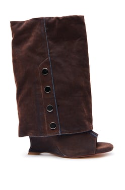 AKIRA Azalea Wang Tinseled Burnt Orange Hidden Wedge Open Toe Bootie | Size 11