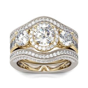 Jeulia Three Side Pave Round Cut Sterling Silver Ring Set