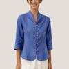 100% Linen Hand Button Fitted Jacket AMELIA - Royal Blue / M