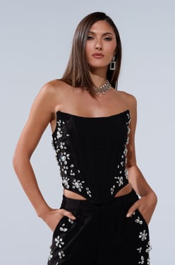 AKIRA Feeling Rich Corset Top With Rhinestone | Black | Size XL