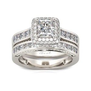 Jeulia Double Halo Princess Cut Sterling Silver Ring Set