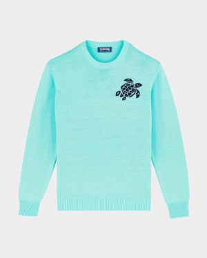 Vilebrequin - Men Crewneck Cotton And Cashmere Sweater Turtle - Pullover - Rayol - Blue - Size XXXL