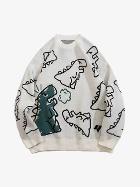 Thesupermade Cartoon Dinosaur Printed Sweater - 1004 - White / 2XL