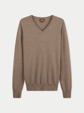 Organic Color Cashmere Timeless V-Neck Sweater - 2XL / taupe / MK0316-0057/0000