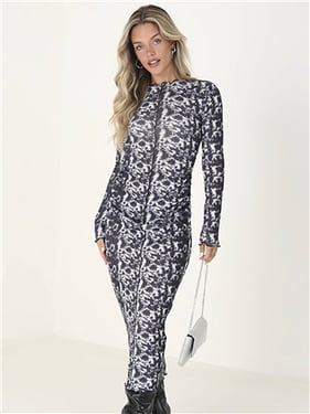 Brave Soul Jersey Mesh Long Sleeve Maxi - Abstract Print - XL