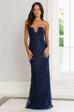 Wedded Wonders Strapless Maxi Dress Navy