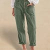 Linen Simple Button Fly Trousers HEIDI - Forest Green / L