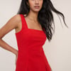 Red Square Neck Waistcoat Top
