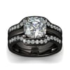 Jeulia Black Tone 3PC Cushion Cut Sterling Silver Ring Set
