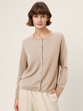 100% Extra-Fine Merino Wool Buttoned Knit Cardigan CAYLA - Oatmeal / L