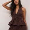 Brown Pinstripe Halterneck Top