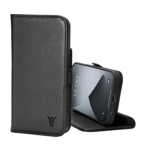 iPhone 14 Leather Case (with stand function) - Black