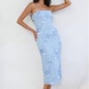 Seraphic Strapless Mesh Midi Dress Blue