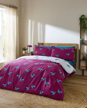 Cotton Reversible Duvet Set Plum Hummingbird - Super King / Plum